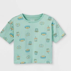 Girls' Disney Turning Red Foodie Short Sleeve Cropped T-Shirt - Green XXL. New